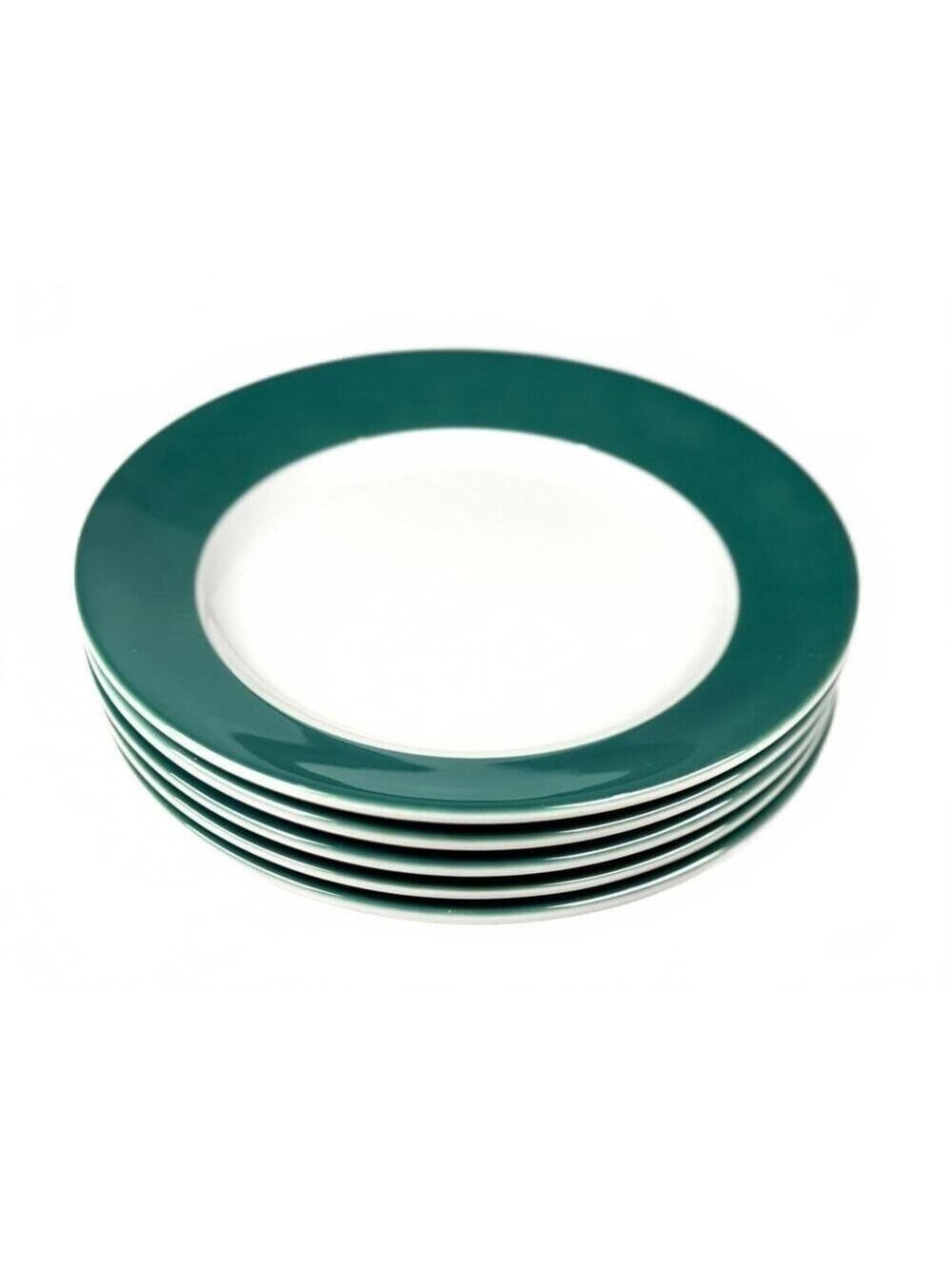 Set of 5 Vintage Kahla Germany Teal Green Rim Porcelain Plates 8 in Minimalist - Picture 2 of 6